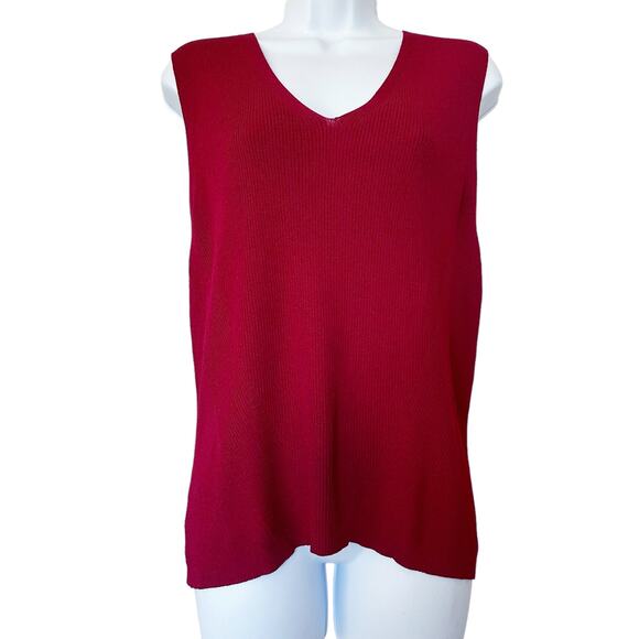 Vintage Ann Taylor Sleeveless Red Ribbed Knit Tank Top Size XL - Picture 1 of 5